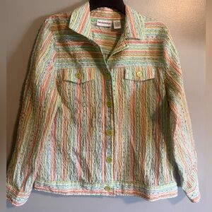 Breckenridge Multicolor Striped Crinkle textured Top Button Up Blouse size M